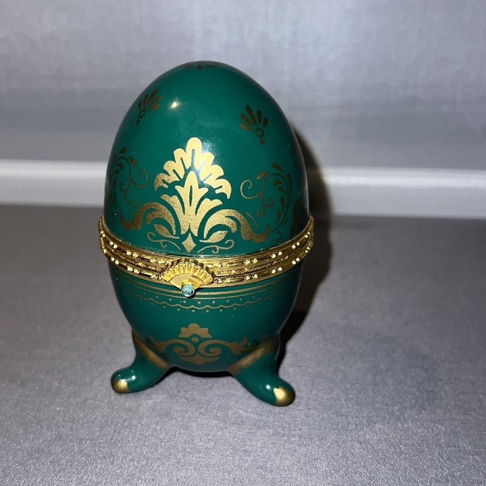 Rare Vtg Avon Emerald Green Gold Porcelain Footed Egg Clock Quartz Japan Movt